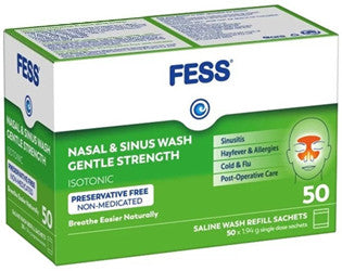 FESS Nasal & Sinus Wash Gentle Strength Isotonic Saline Wash Refill Sachets 1.94g x 50
