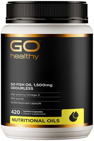 GO Healthy Go Fish Oil 1,500mg Odourless Omega 3 High Potency Wild Source Softgel Capsules 420 - New Zealand Only