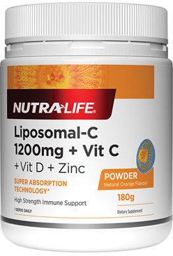Nutra-Life Liposomal-C 1200mg Vit C + D + Zinc Powder 180g - New Zealand Only