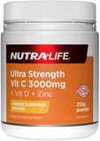 Nutra-Life Ultra Strength Vit C 3000mg + Vit D + Zinc Powder 250g - Orange