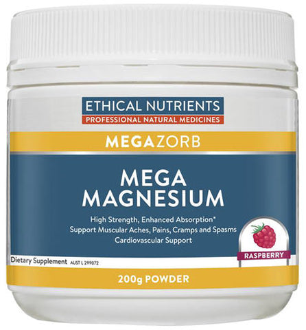 Ethical Nutrients Mega Magnesium Powder Raspberry 200g - New Zealand Only
