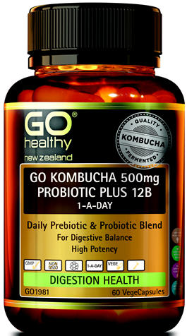 GO Healthy GO Kombucha 500mg Probiotic Plus 12B VegeCaps 60
