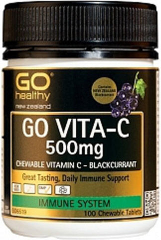 Go Healthy GO Vita-C 500mg NZ Blackcurrant Chewable Tablets 100