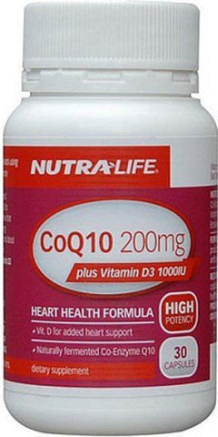 Nutra-Life CoQ10 200mg plus Vitamin D3 1000IU Capsules 30