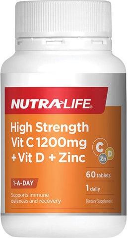 Nutra-Life High Strength Vit C 1200MG + Vit D + Zinc Tablets 60