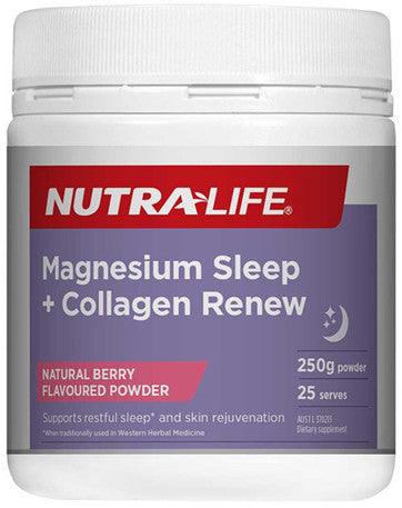 Nutra-Life Magnesium Sleep + Collagen Renew Powder 250g - Natural Berry Flavour - NZ Only
