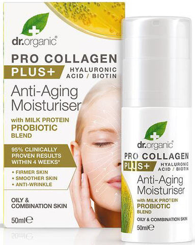 Dr Organic Pro Collagen Plus Anti-Aging Moisturiser With Milk Protein Probiotic Blend 50ml