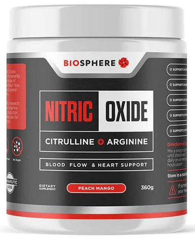 Biosphere Nitric Oxide Citrulline + Arginine Powder 360g - Peach Mango